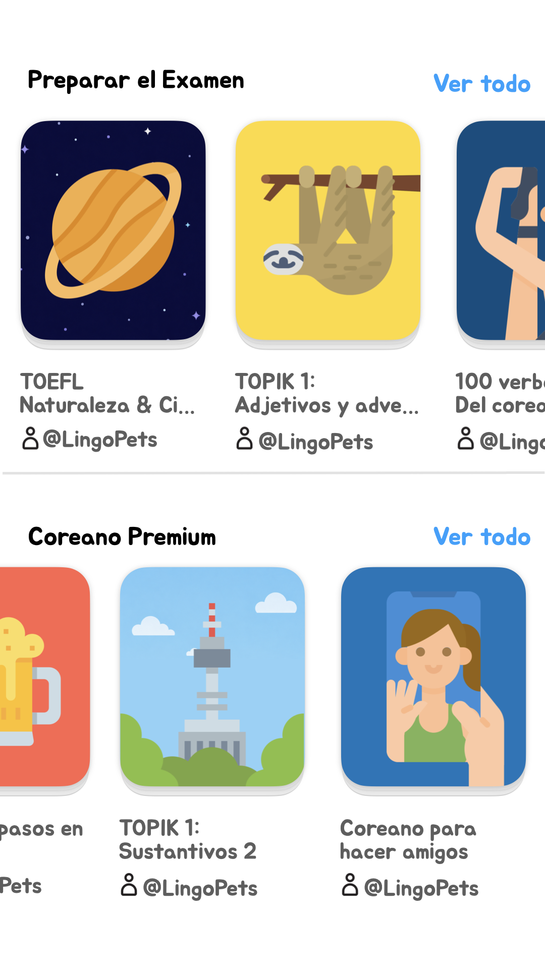 Mazos de aprendizaje según cada objetivo